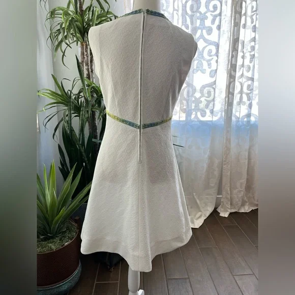 S/M Vintage 60s mod midi dress with green blue detail handmade Gogo dress - Picture 9 of 9